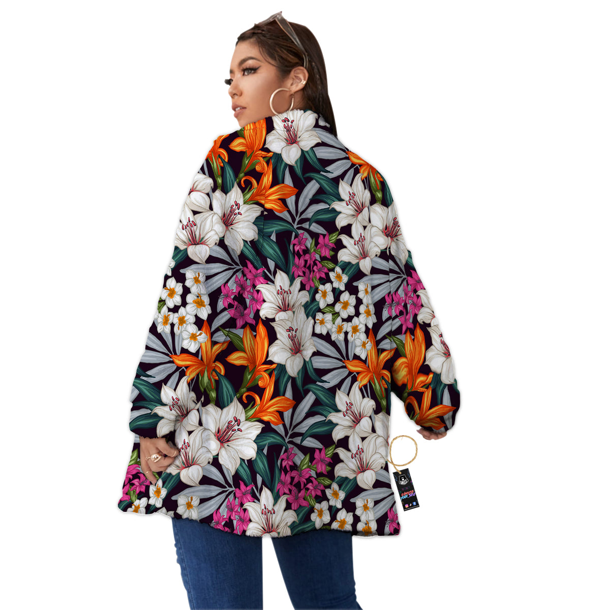 Aloha Flower Tropical Print Pattern Women's Sherpa Jacket-grizzshop
