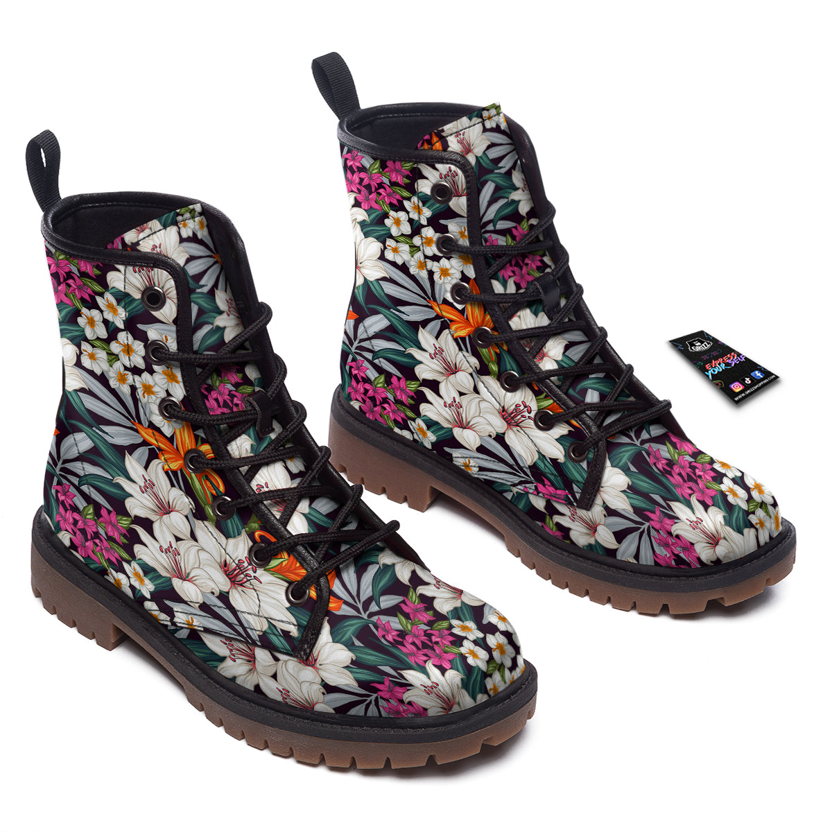 Aloha Flower Tropical Print Pattern Work Boots-grizzshop