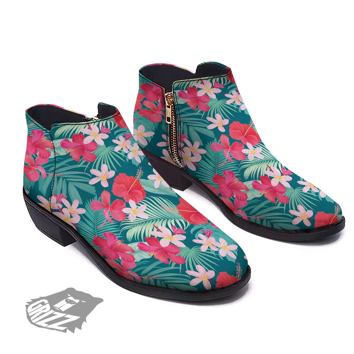 Aloha Hawaiian Flower Print Ankle Boots-grizzshop