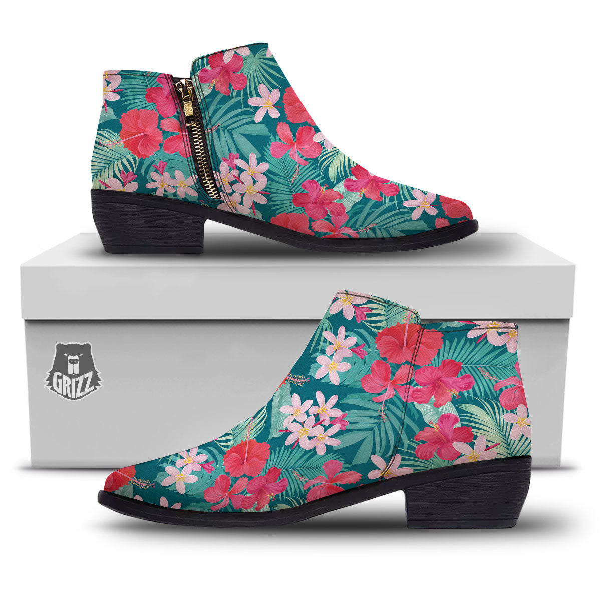Aloha Hawaiian Flower Print Ankle Boots-grizzshop