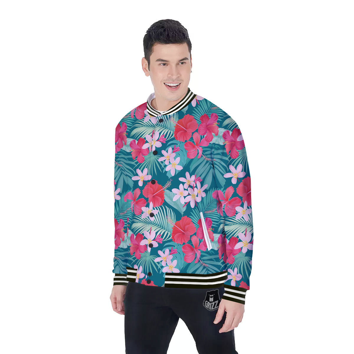 Aloha Hawaiian Flower Print Baseball Jacket-grizzshop