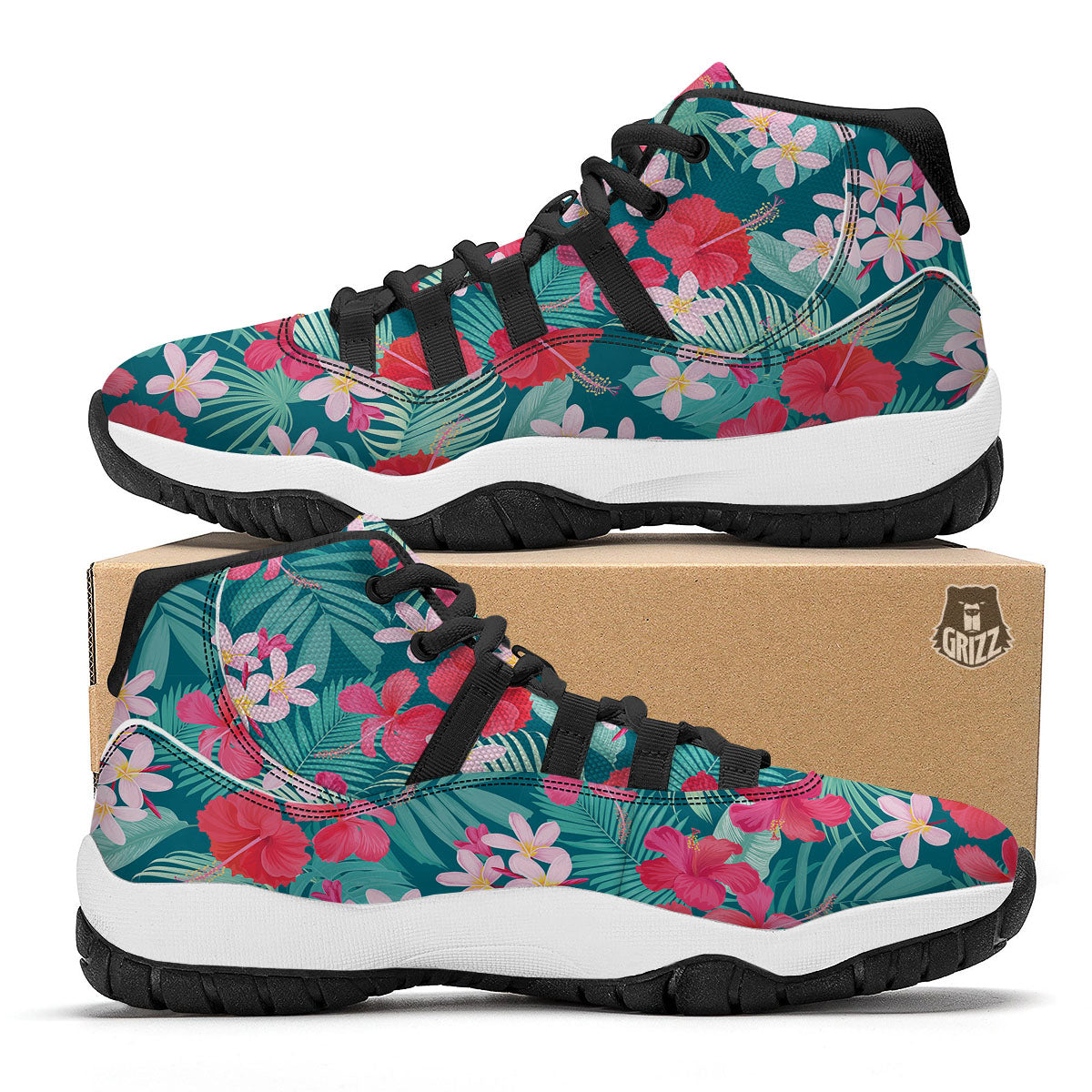 Aloha Hawaiian Flower Print Black Bball Shoes-grizzshop