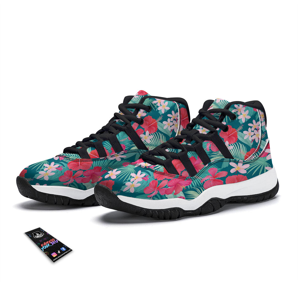 Aloha Hawaiian Flower Print Black Bball Shoes-grizzshop