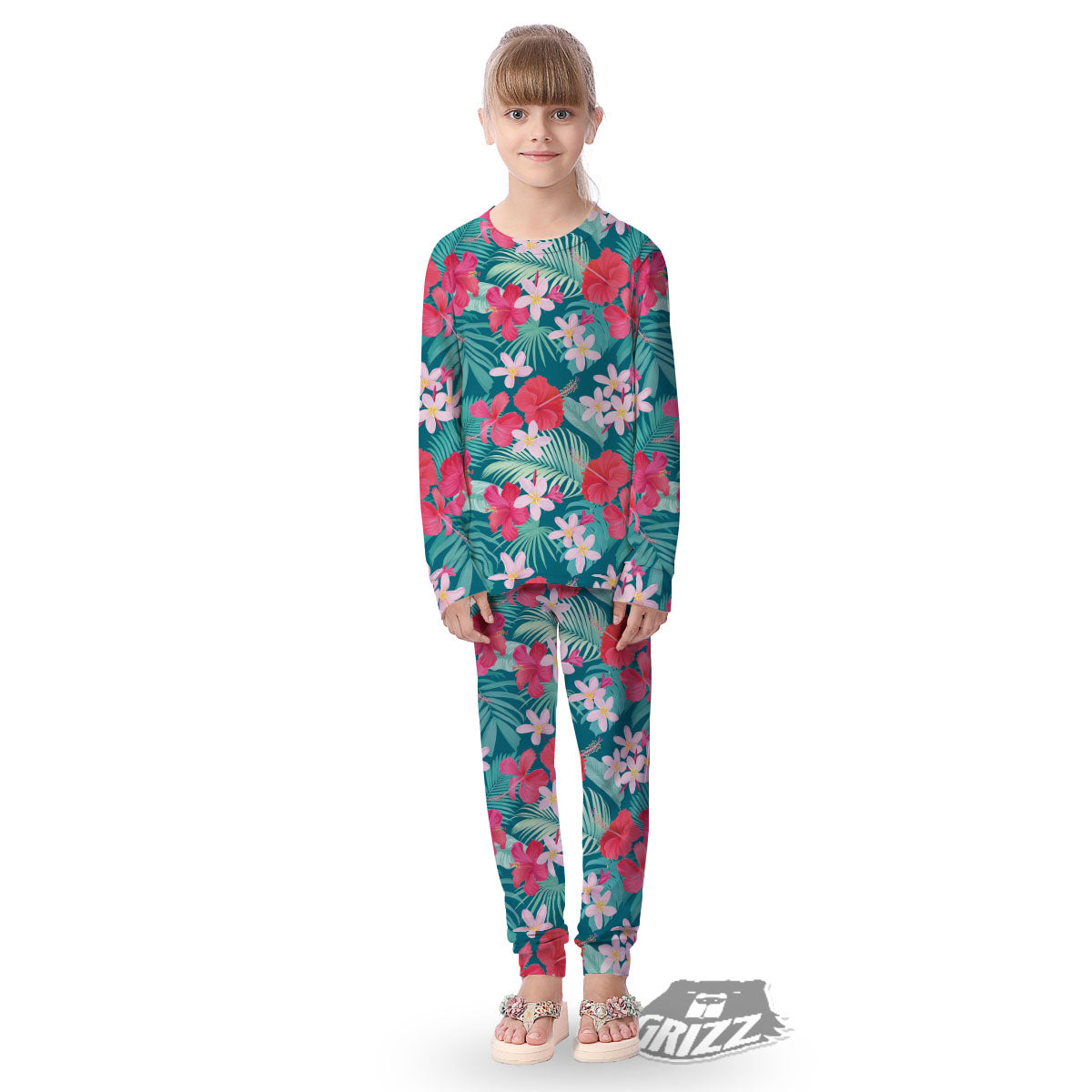 Aloha Hawaiian Flower Print Kid's Pajamas-grizzshop