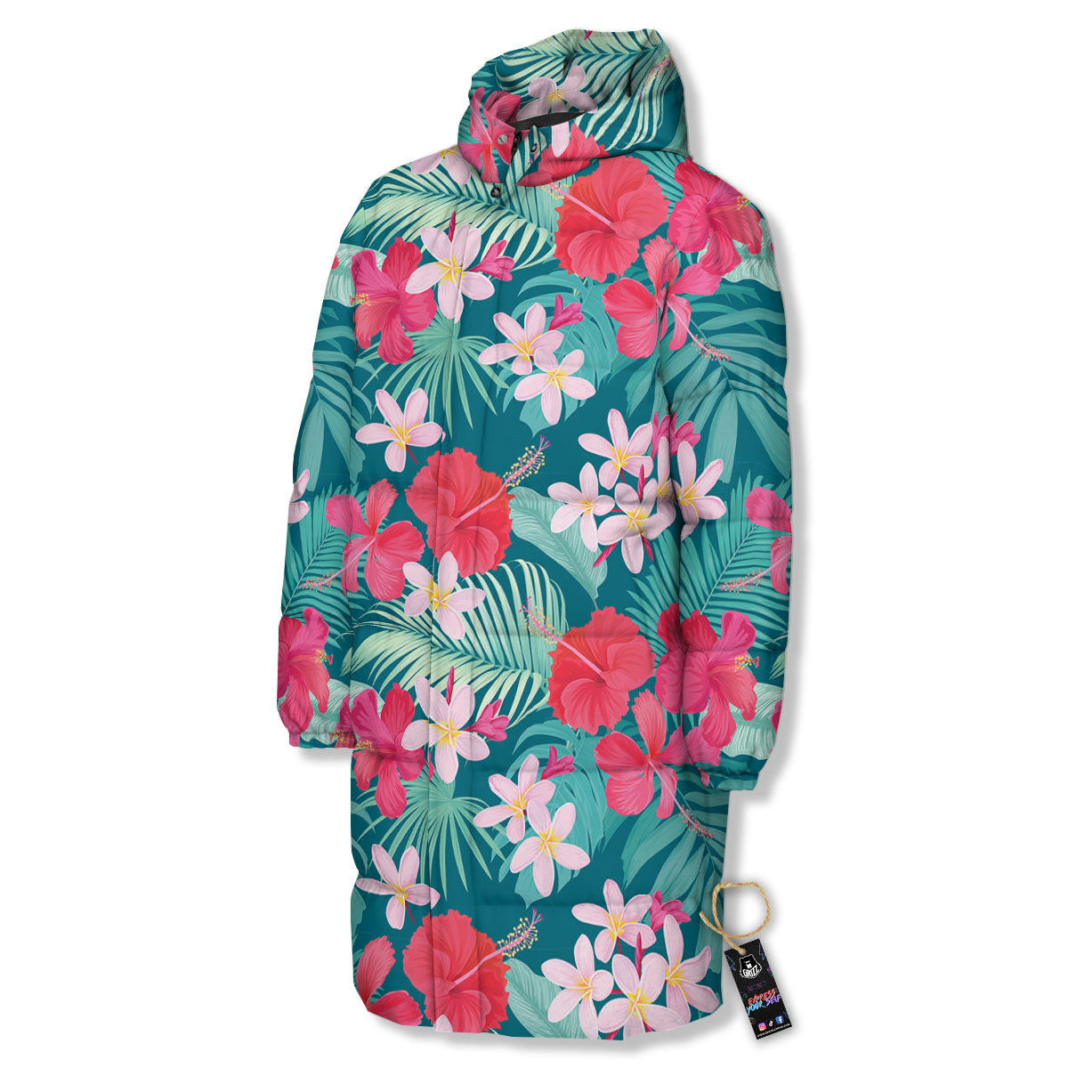 Aloha Hawaiian Flower Print Long Down Jacket-grizzshop