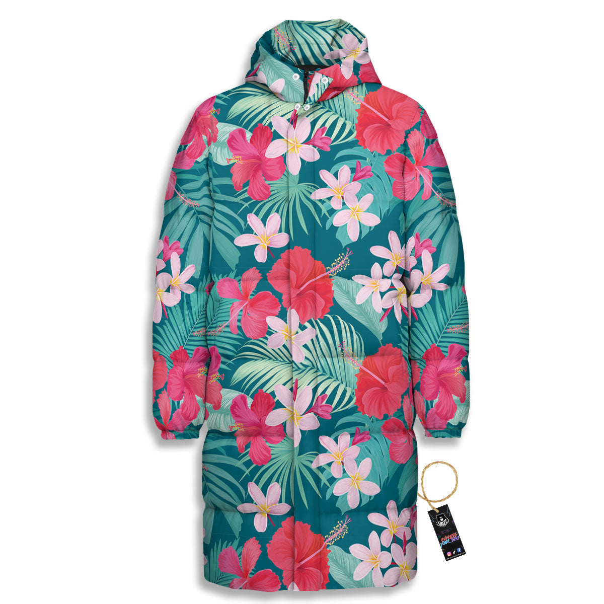 Aloha Hawaiian Flower Print Long Down Jacket-grizzshop