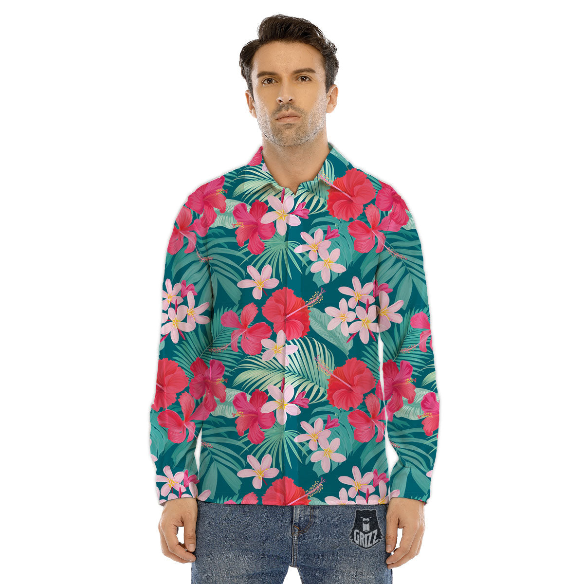 Aloha Hawaiian Flower Print Men's Dress Shirts-grizzshop