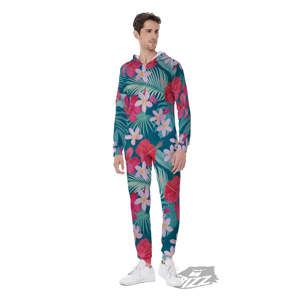 Aloha Hawaiian Flower Print Men's Jumpsuit-grizzshop