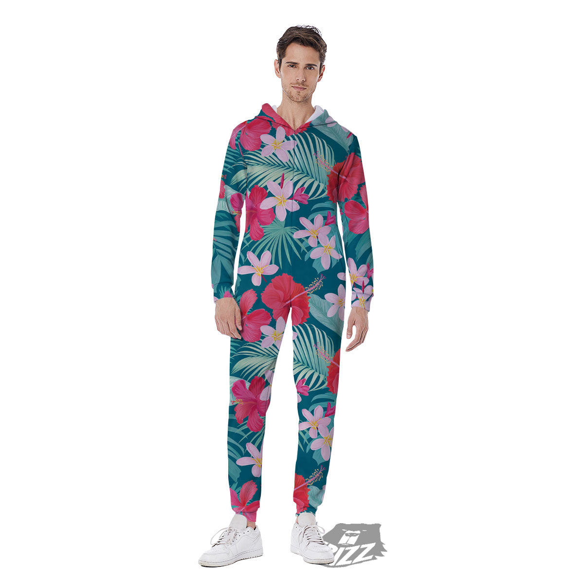Aloha Hawaiian Flower Print Men's Jumpsuit-grizzshop