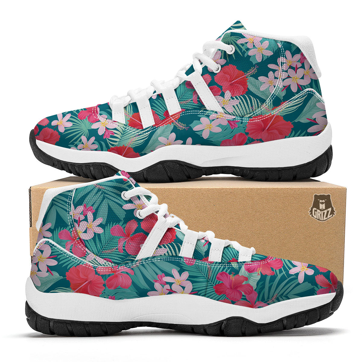 Aloha Hawaiian Flower Print White Bball Shoes-grizzshop