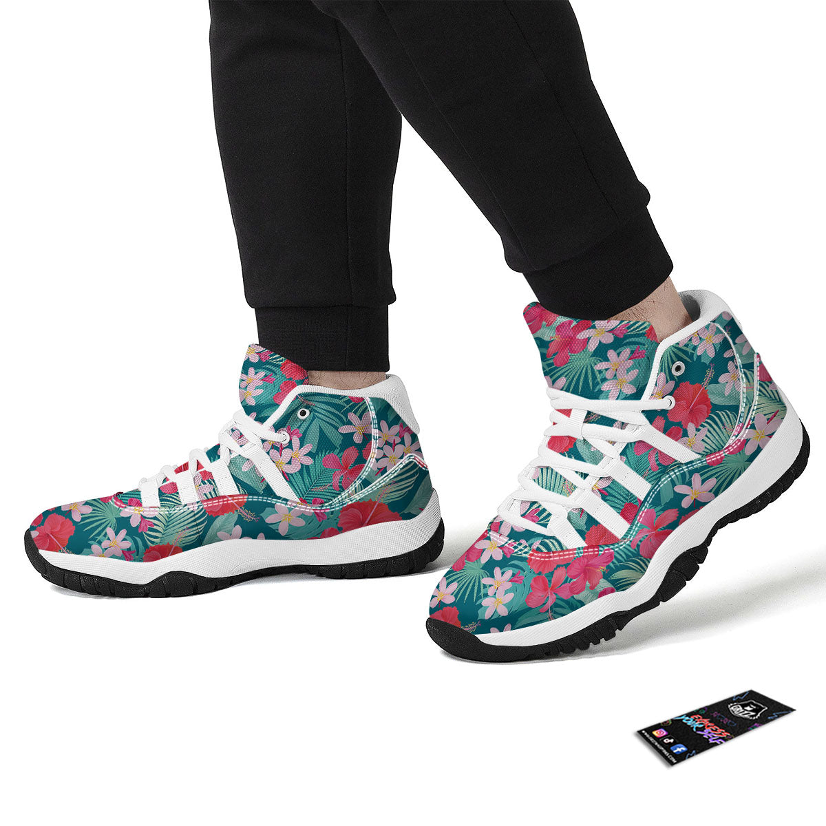 Aloha Hawaiian Flower Print White Bball Shoes-grizzshop