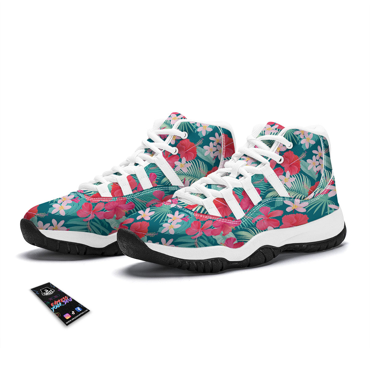 Aloha Hawaiian Flower Print White Bball Shoes-grizzshop