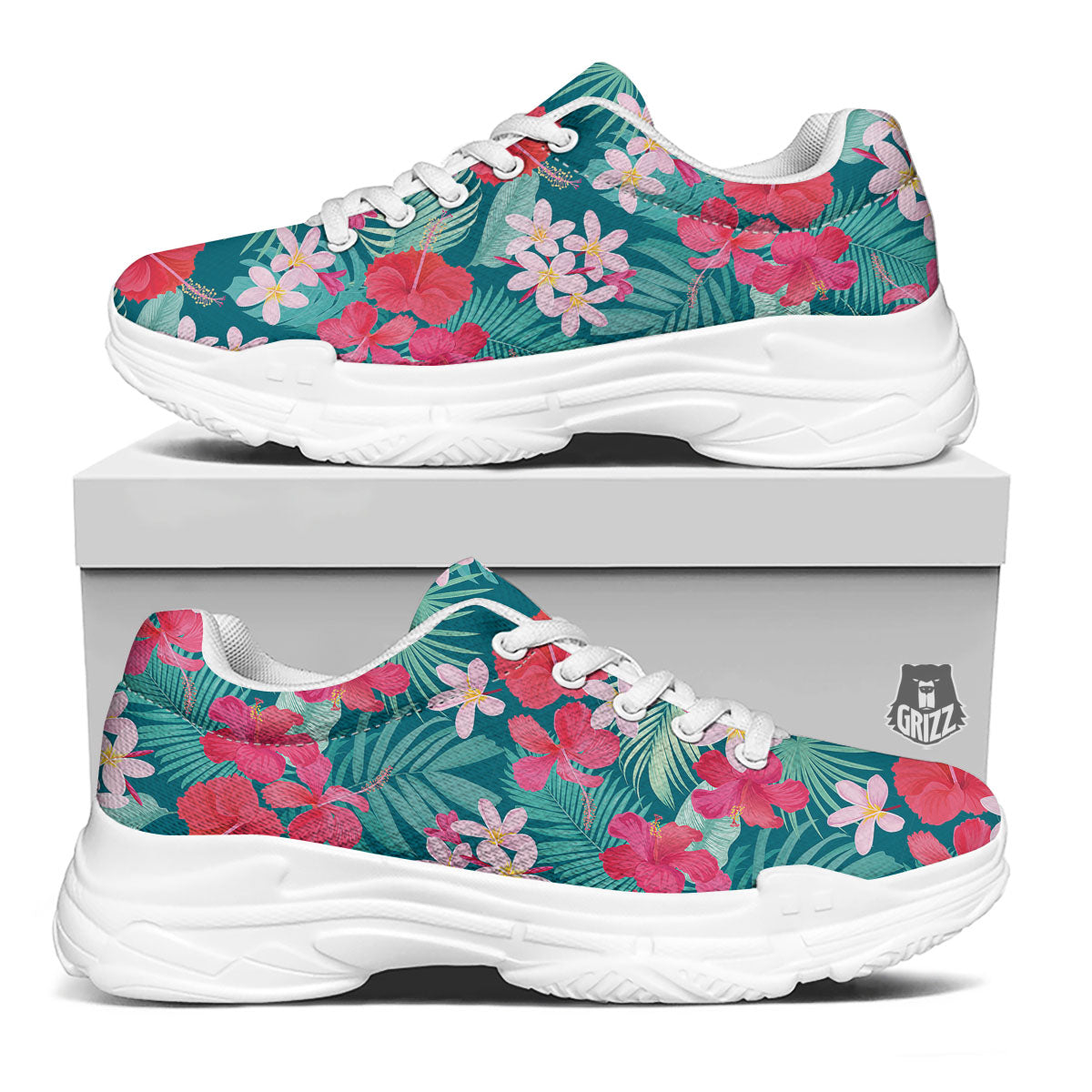 Aloha Hawaiian Flower Print White Chunky Shoes-grizzshop