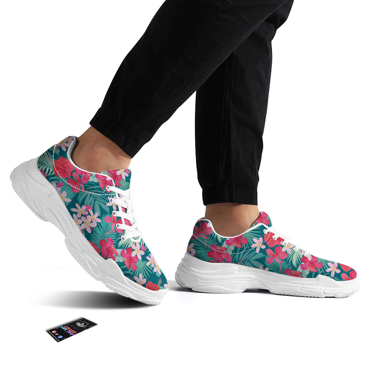 Aloha Hawaiian Flower Print White Chunky Shoes-grizzshop