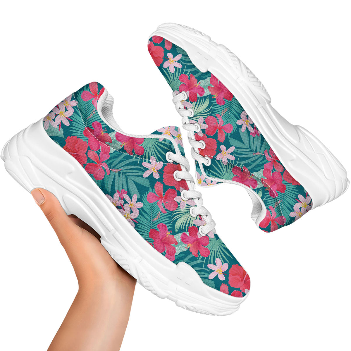 Aloha Hawaiian Flower Print White Chunky Shoes-grizzshop