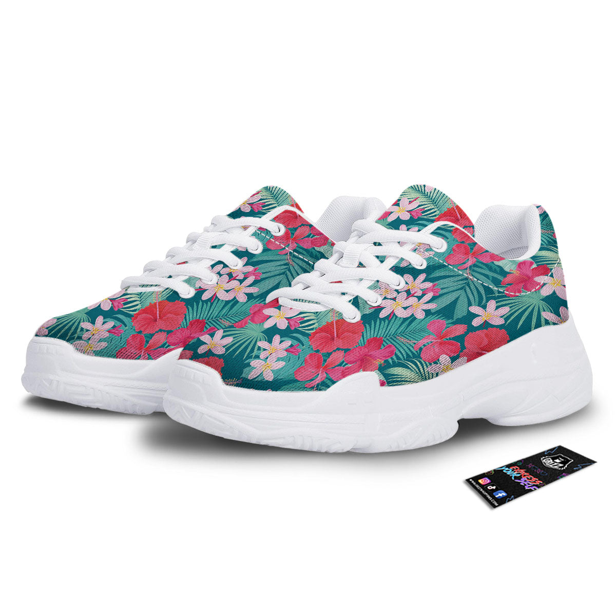 Aloha Hawaiian Flower Print White Chunky Shoes-grizzshop