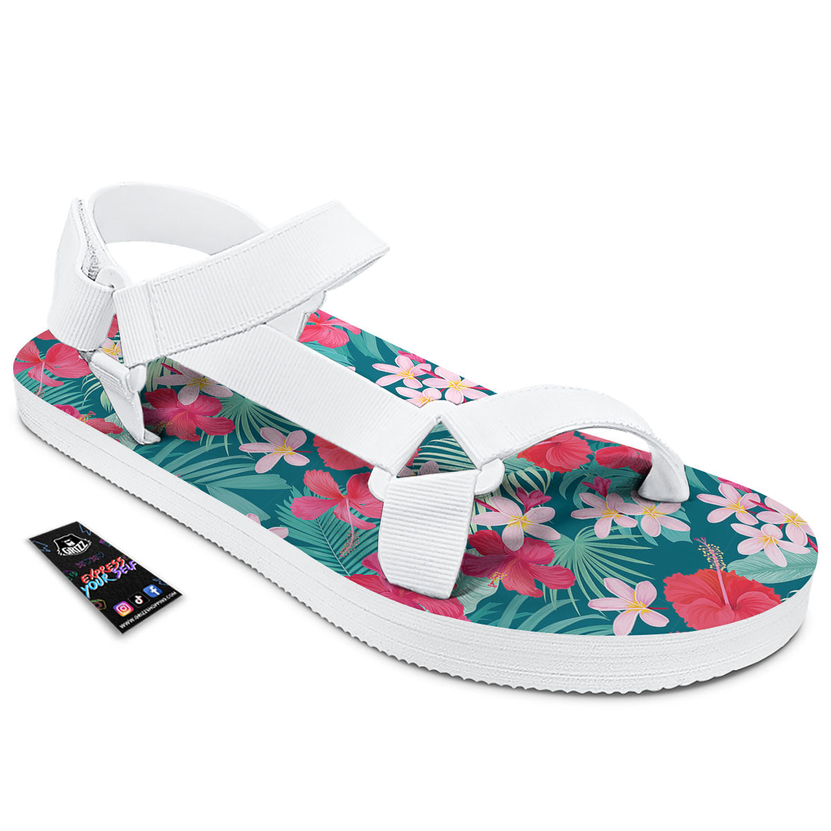 Aloha Hawaiian Flower Print White Open Toe Sandals-grizzshop