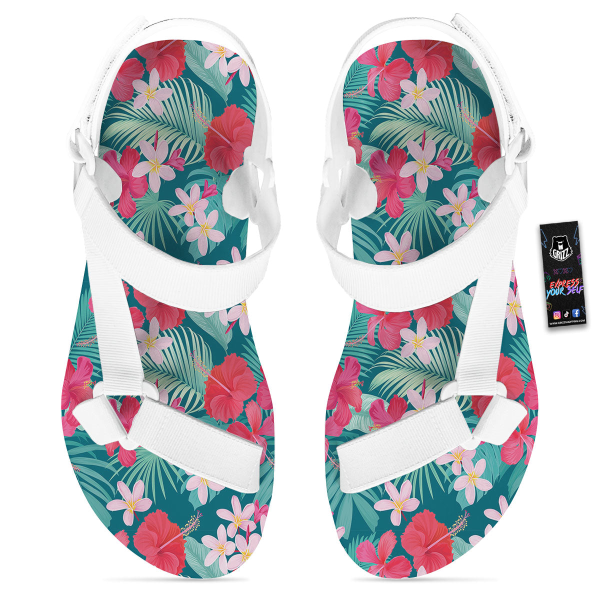 Aloha Hawaiian Flower Print White Open Toe Sandals-grizzshop