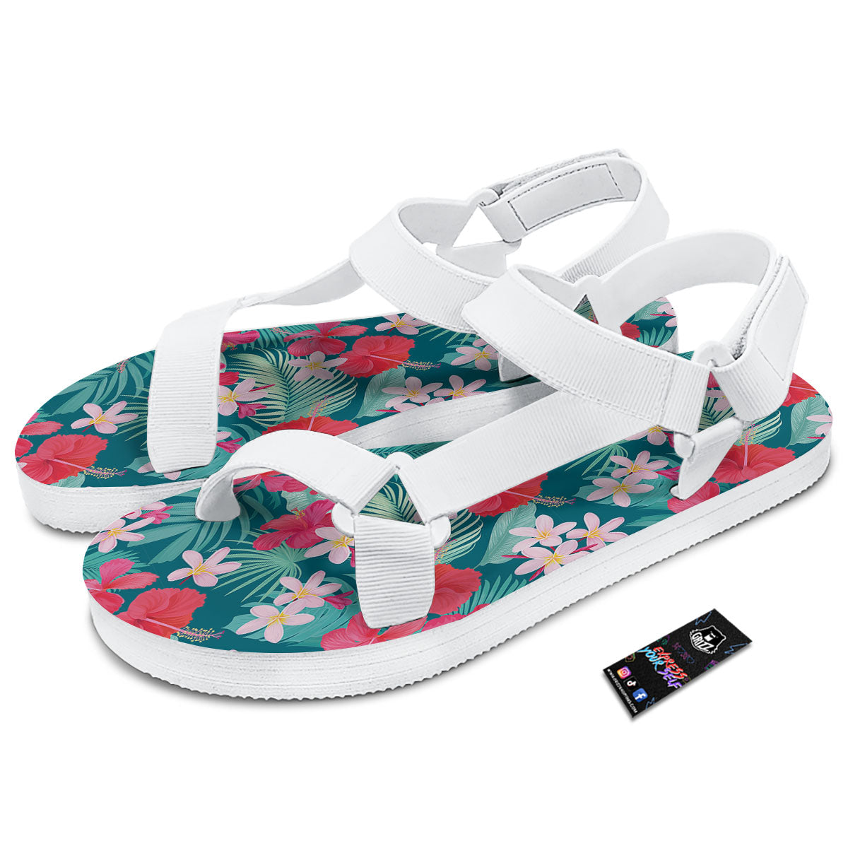 Aloha Hawaiian Flower Print White Open Toe Sandals-grizzshop