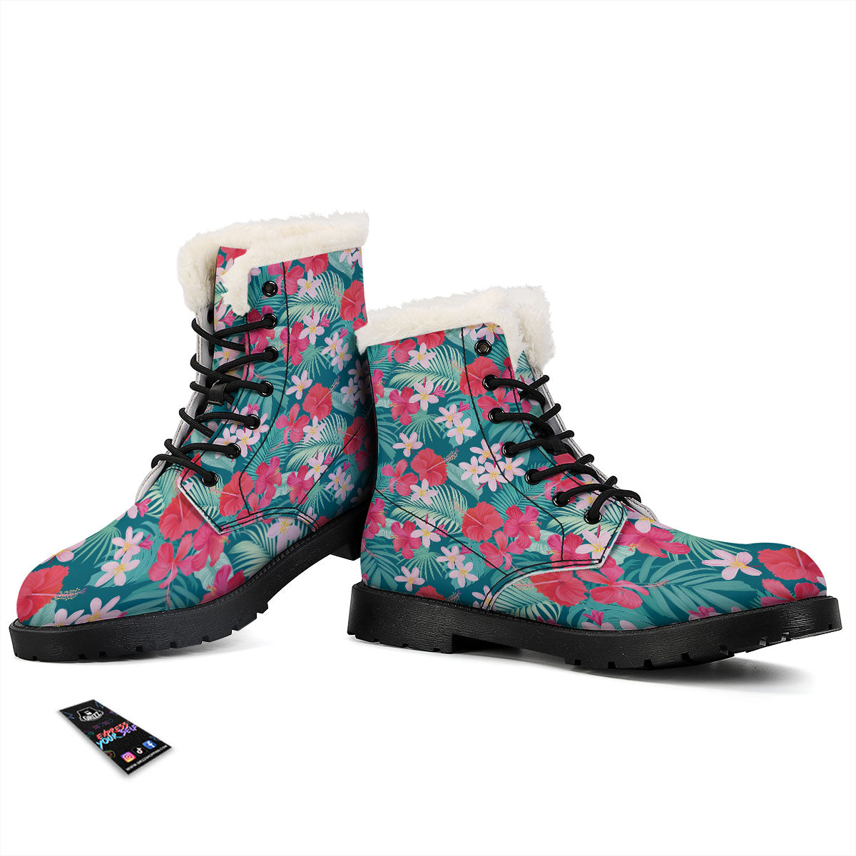 Aloha Hawaiian Flower Print Winter Boots-grizzshop