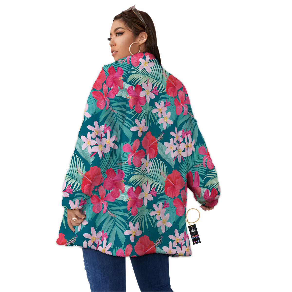 Aloha Hawaiian Flower Print Women's Sherpa Jacket-grizzshop