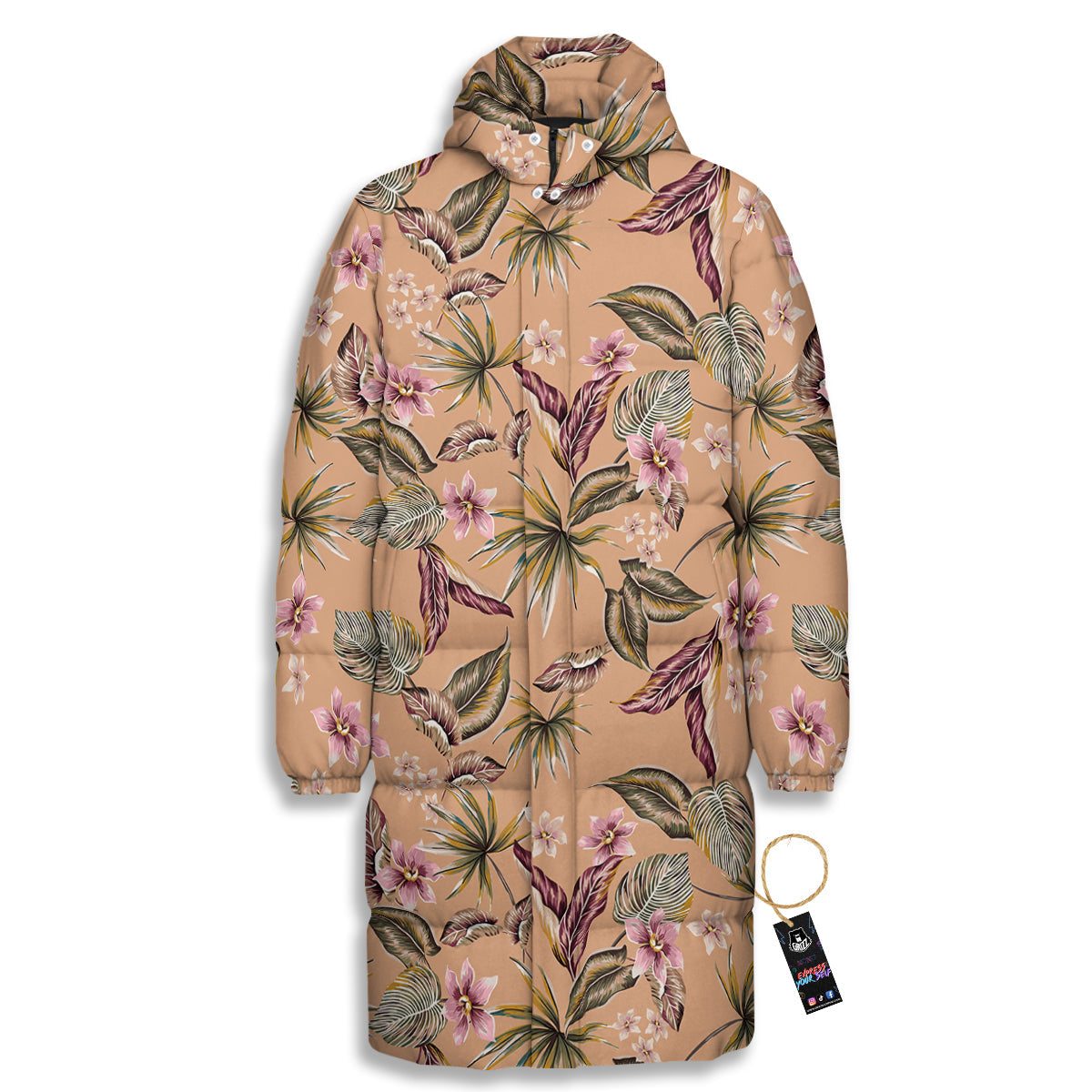 Aloha Hawaiian Vintage Print Pattern Long Down Jacket-grizzshop