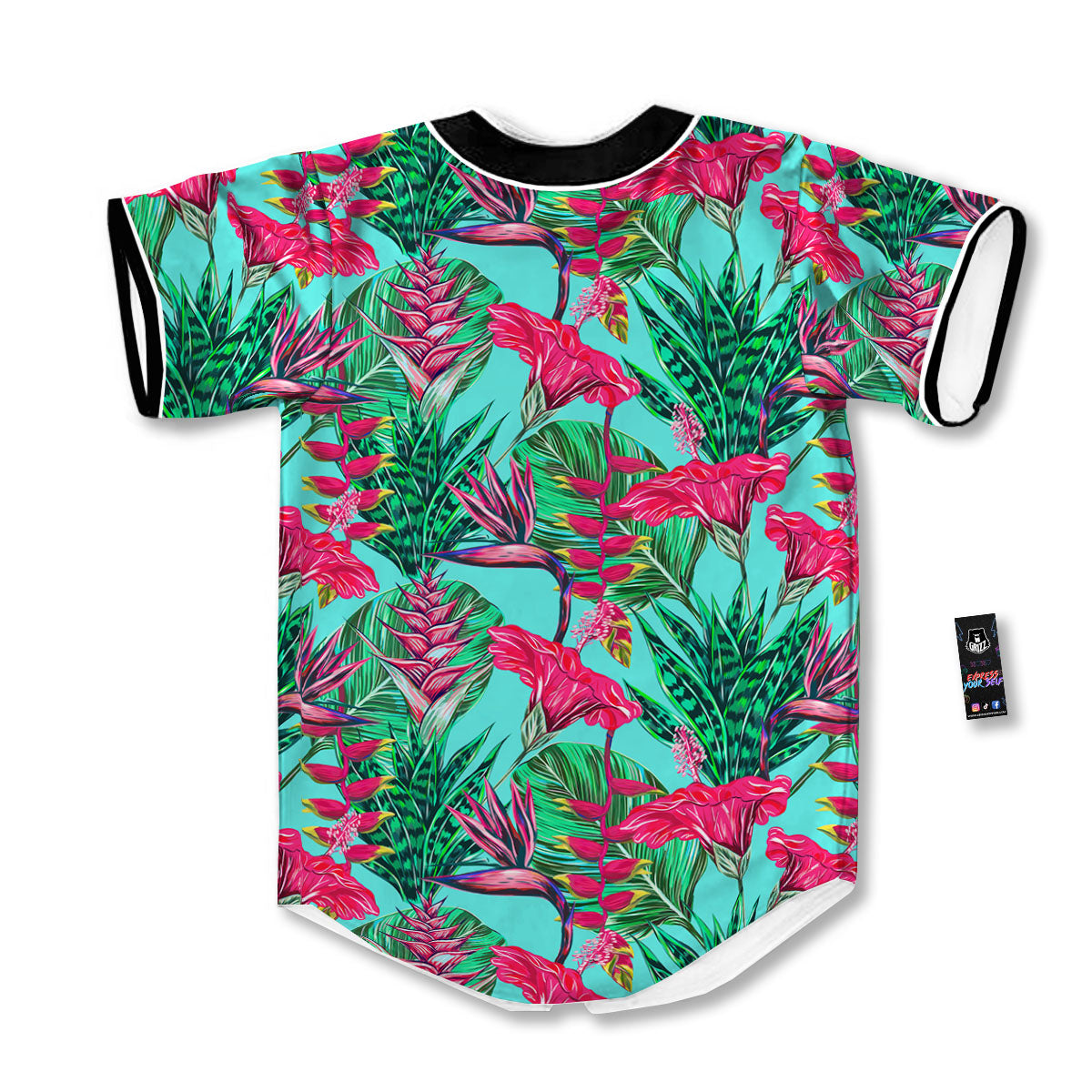 Aloha Hibiscus Hot Teal Pink Print Pattern Baseball Jersey-grizzshop