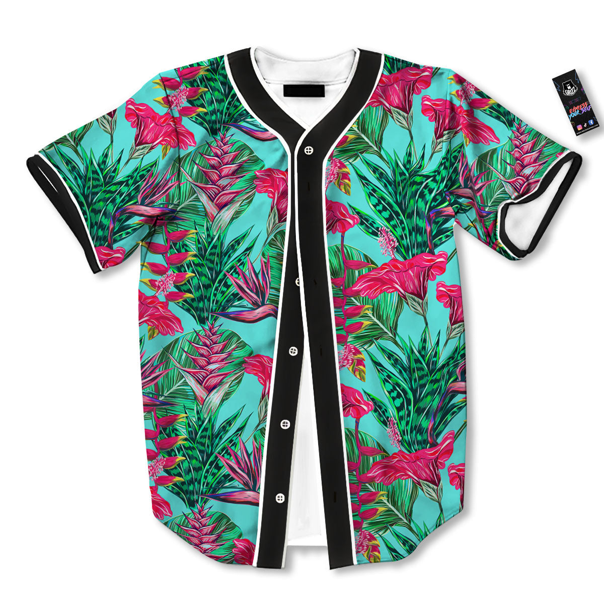 Aloha Hibiscus Hot Teal Pink Print Pattern Baseball Jersey-grizzshop
