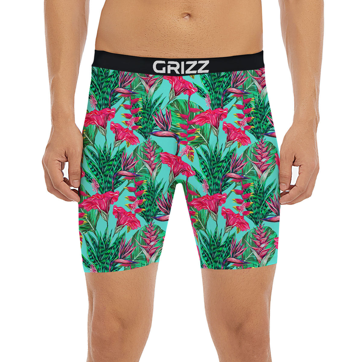 Aloha Hibiscus Hot Teal Pink Print Pattern Boxer Briefs-grizzshop