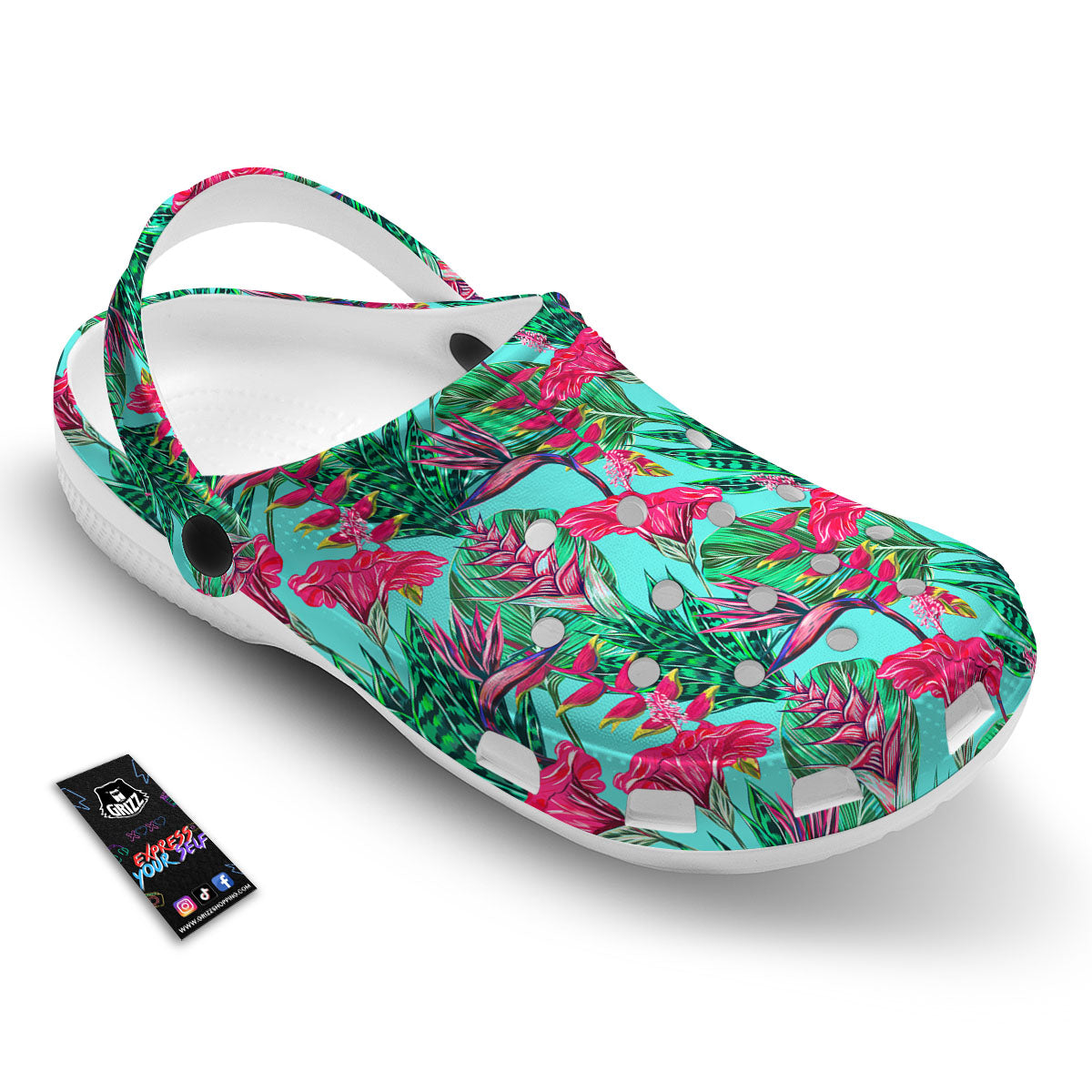 Aloha Hibiscus Hot Teal Pink Print Pattern Clog-grizzshop