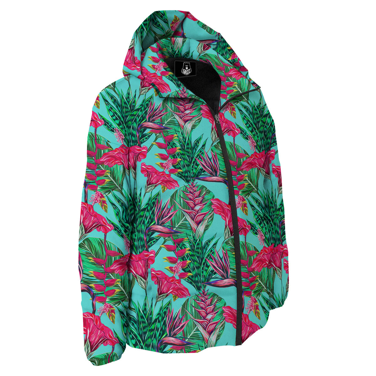 Aloha Hibiscus Hot Teal Pink Print Pattern Down Jacket-grizzshop