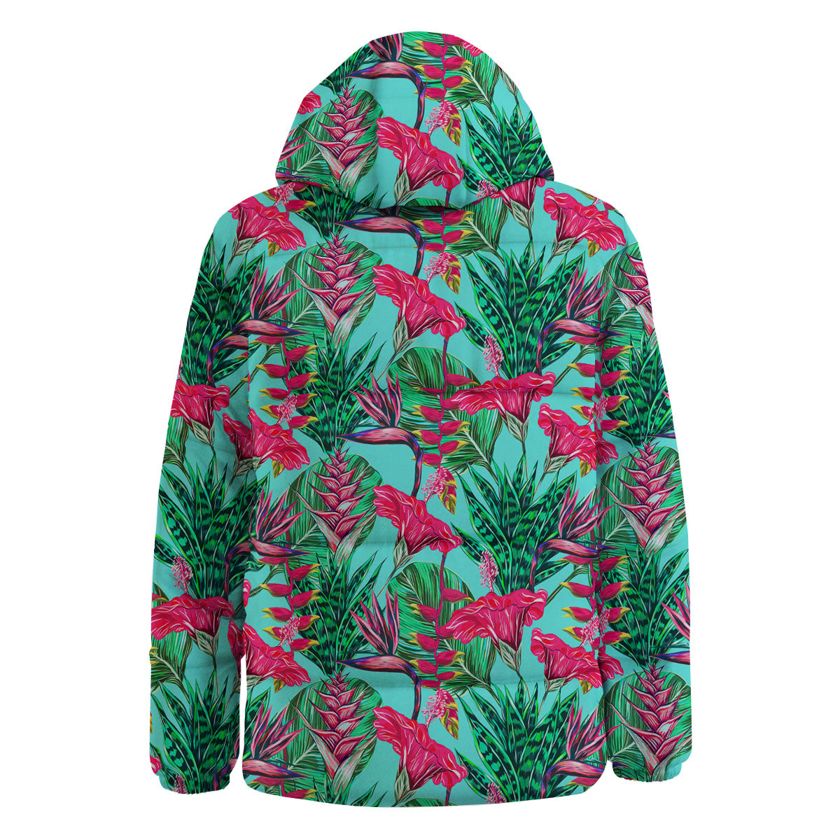 Aloha Hibiscus Hot Teal Pink Print Pattern Down Jacket-grizzshop