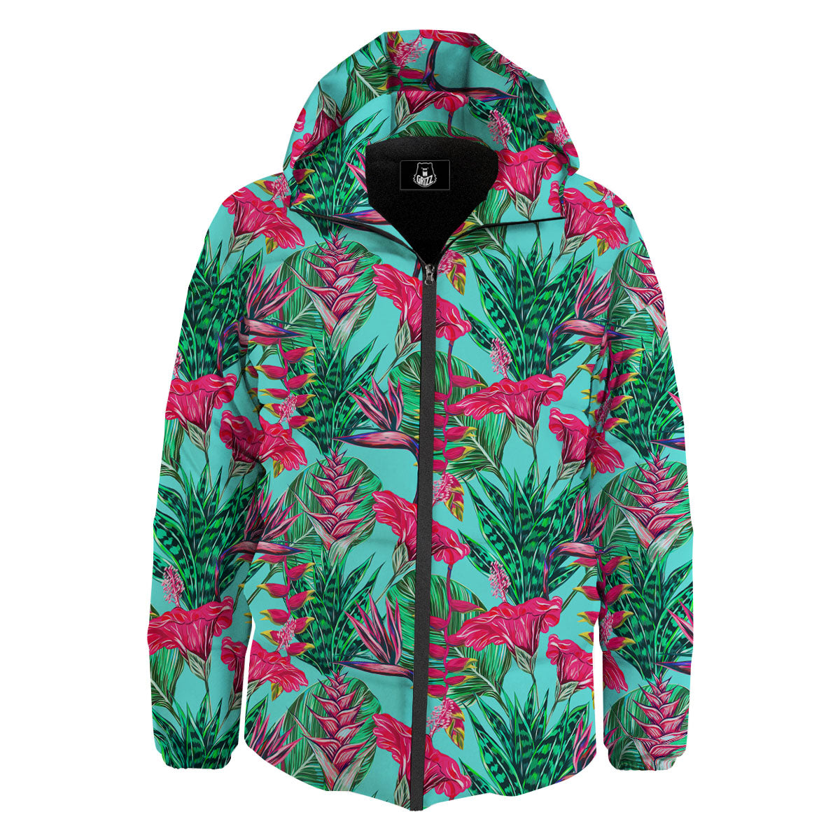 Aloha Hibiscus Hot Teal Pink Print Pattern Down Jacket-grizzshop
