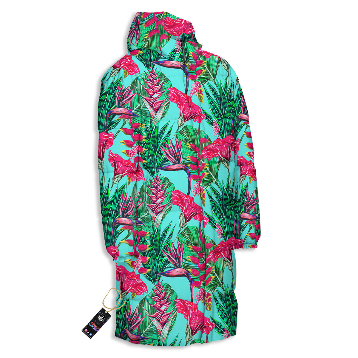 Aloha Hibiscus Hot Teal Pink Print Pattern Long Down Jacket-grizzshop