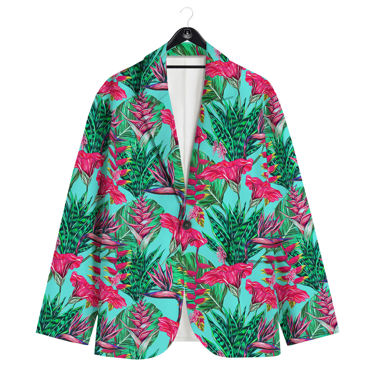 Aloha Hibiscus Hot Teal Pink Print Pattern Men's Sport Coat-grizzshop
