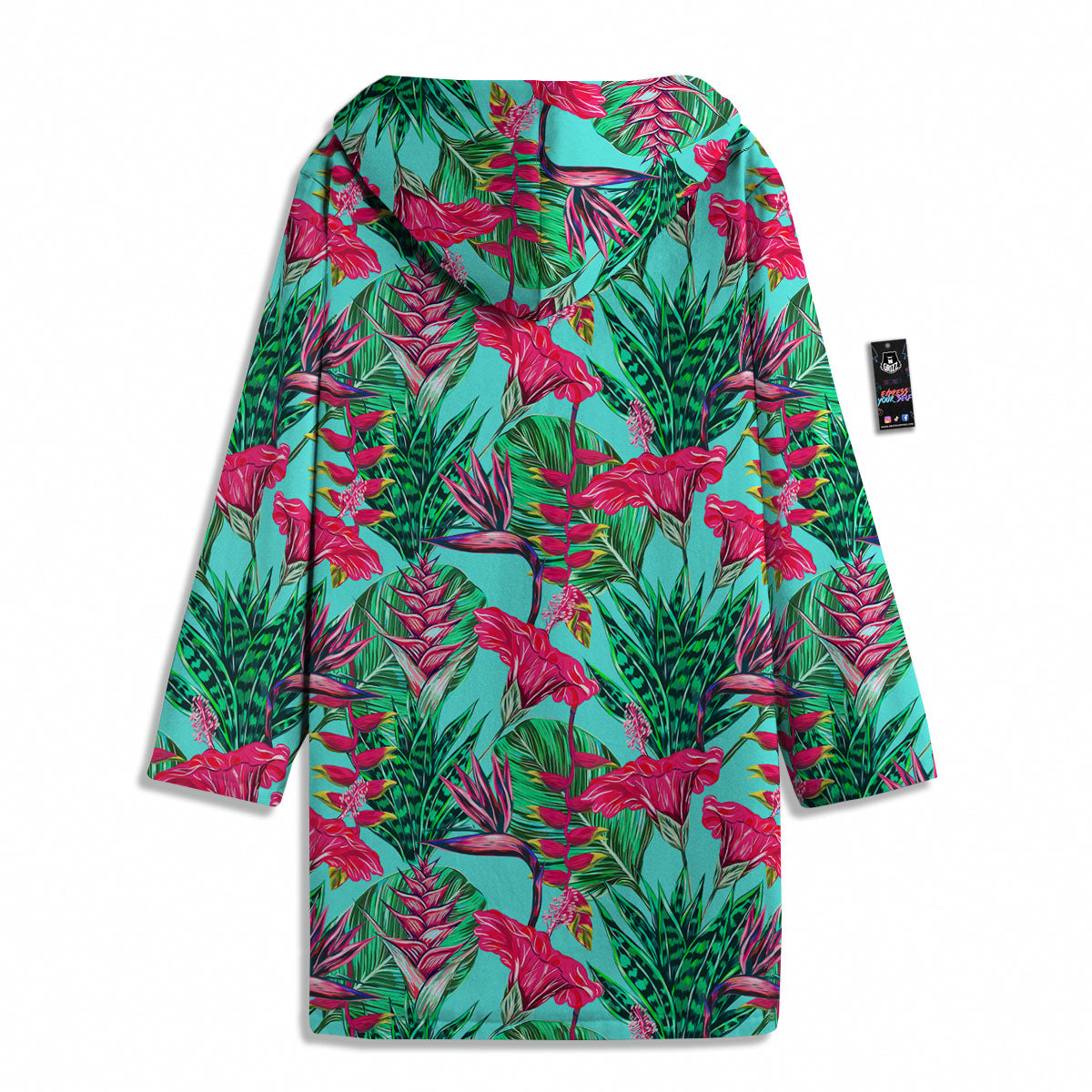 Aloha Hibiscus Hot Teal Pink Print Pattern Men's Windbreaker Jacket-grizzshop