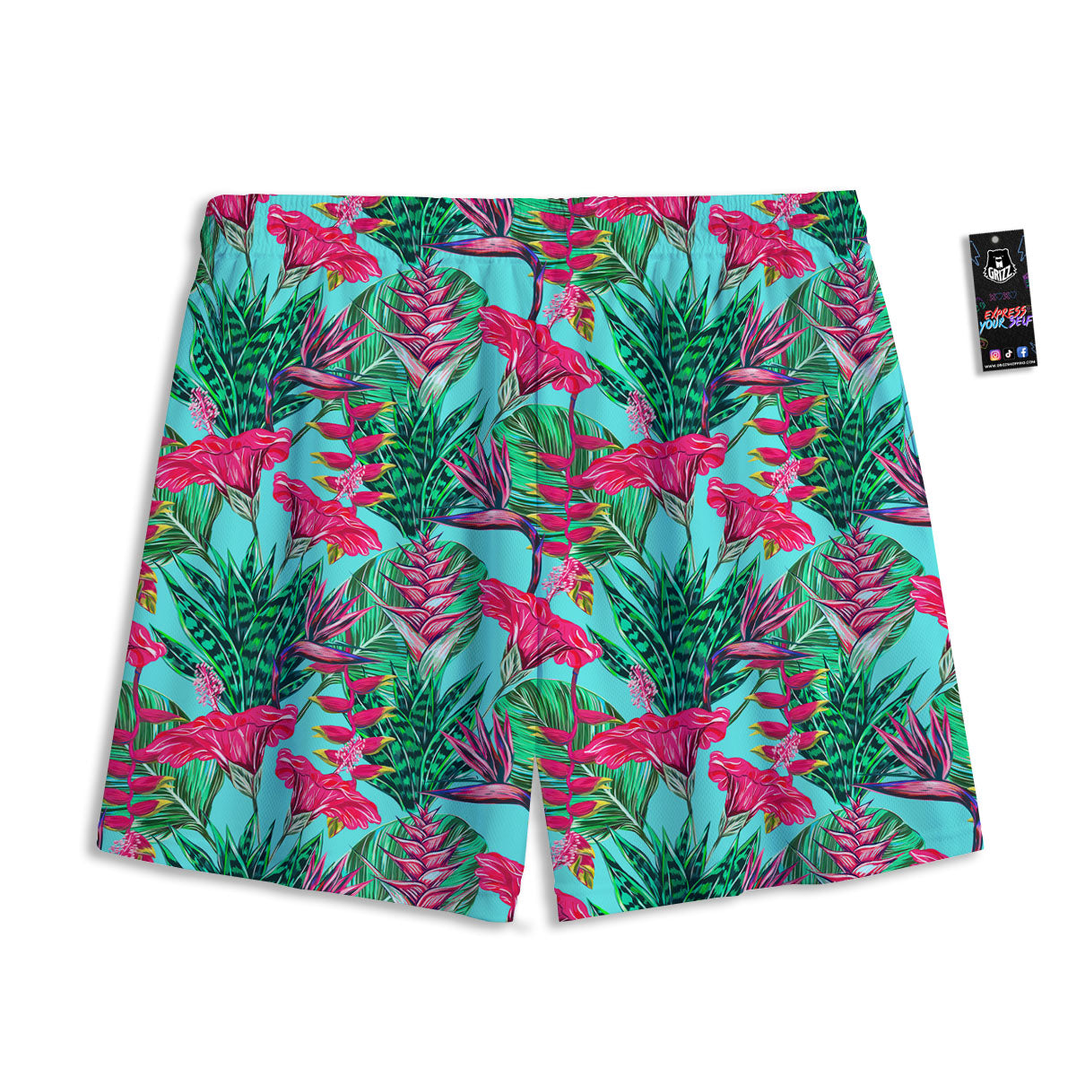 Aloha Hibiscus Hot Teal Pink Print Pattern Mesh Shorts