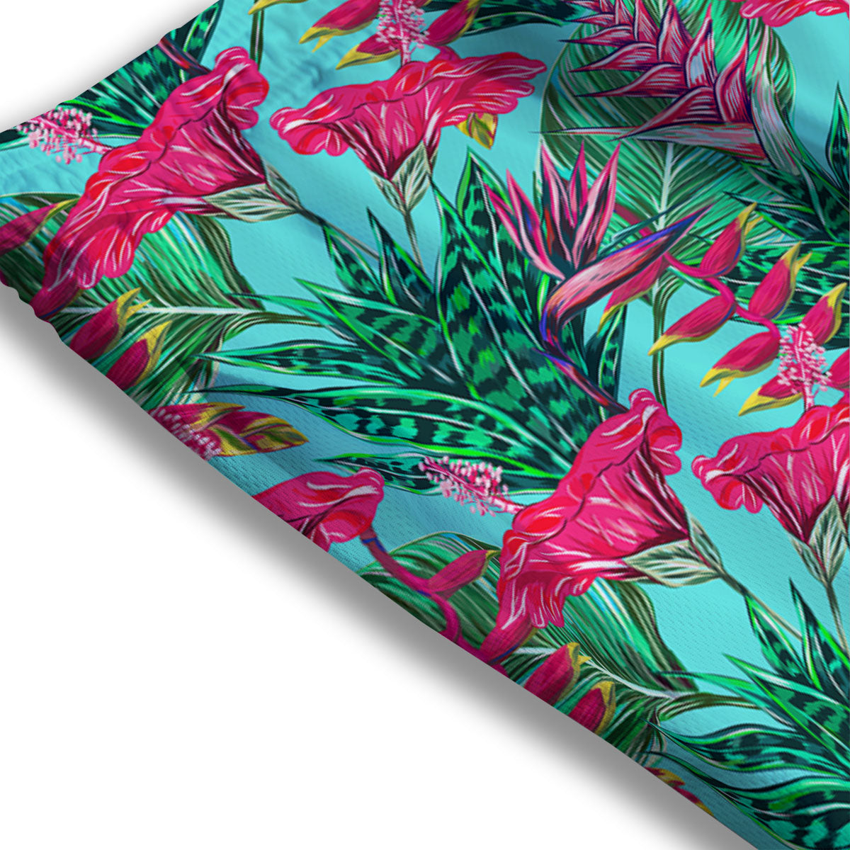 Aloha Hibiscus Hot Teal Pink Print Pattern Mesh Shorts