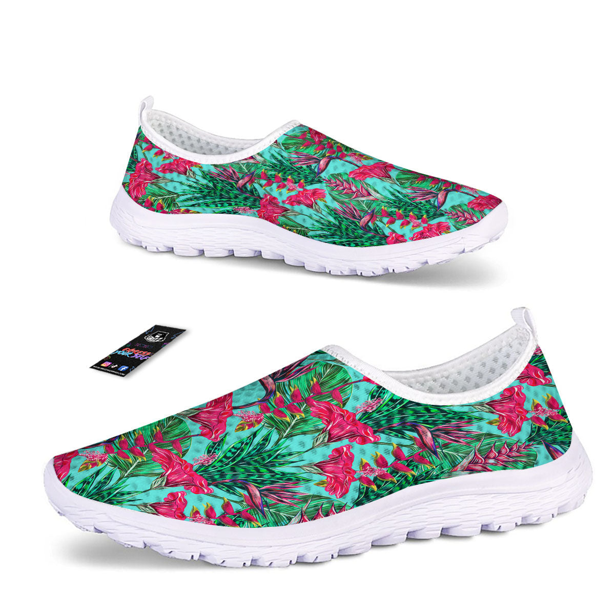 Aloha Hibiscus Hot Teal Pink Print Pattern Nurse Shoes-grizzshop