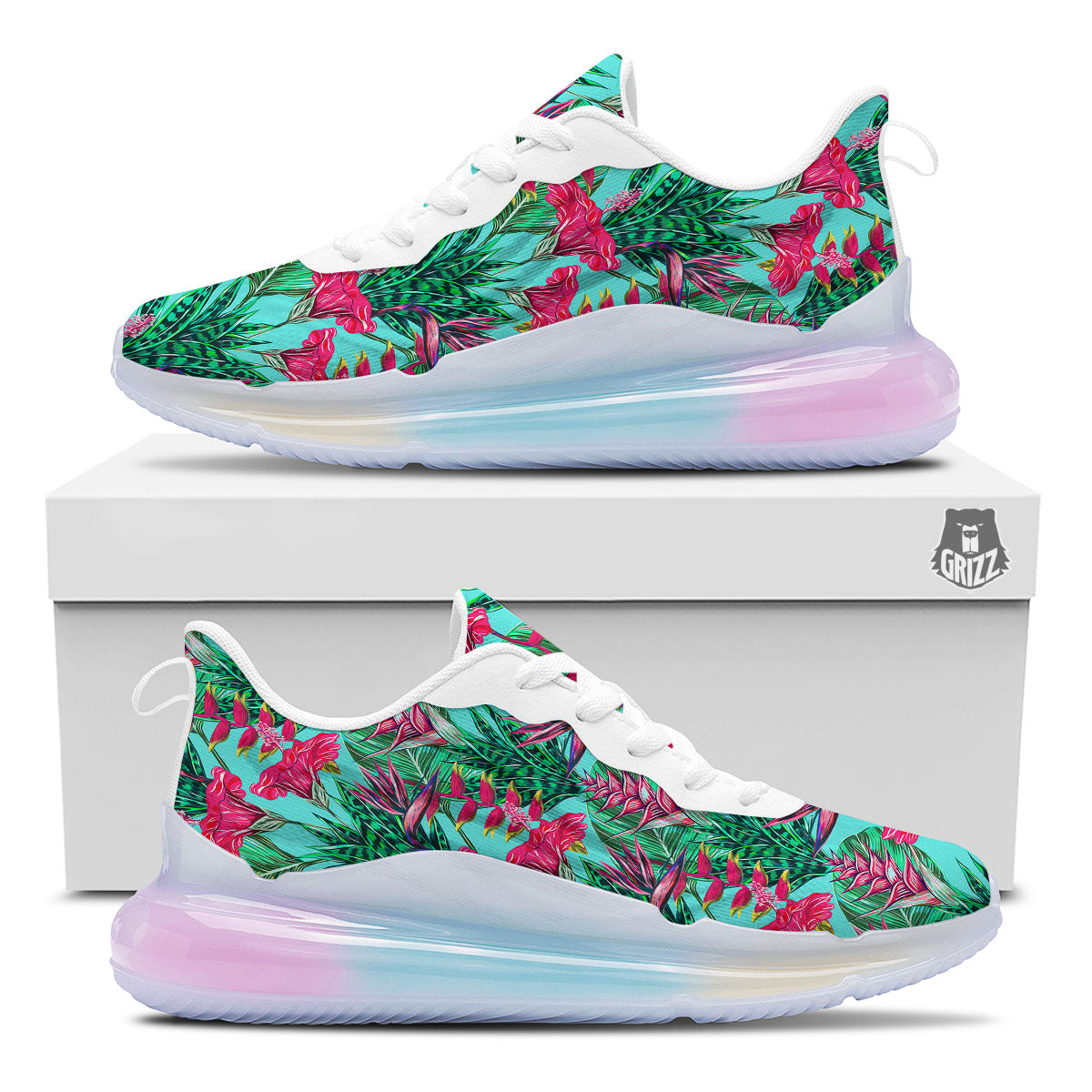 Aloha Hibiscus Hot Teal Pink Print Pattern Running Sneakers-grizzshop