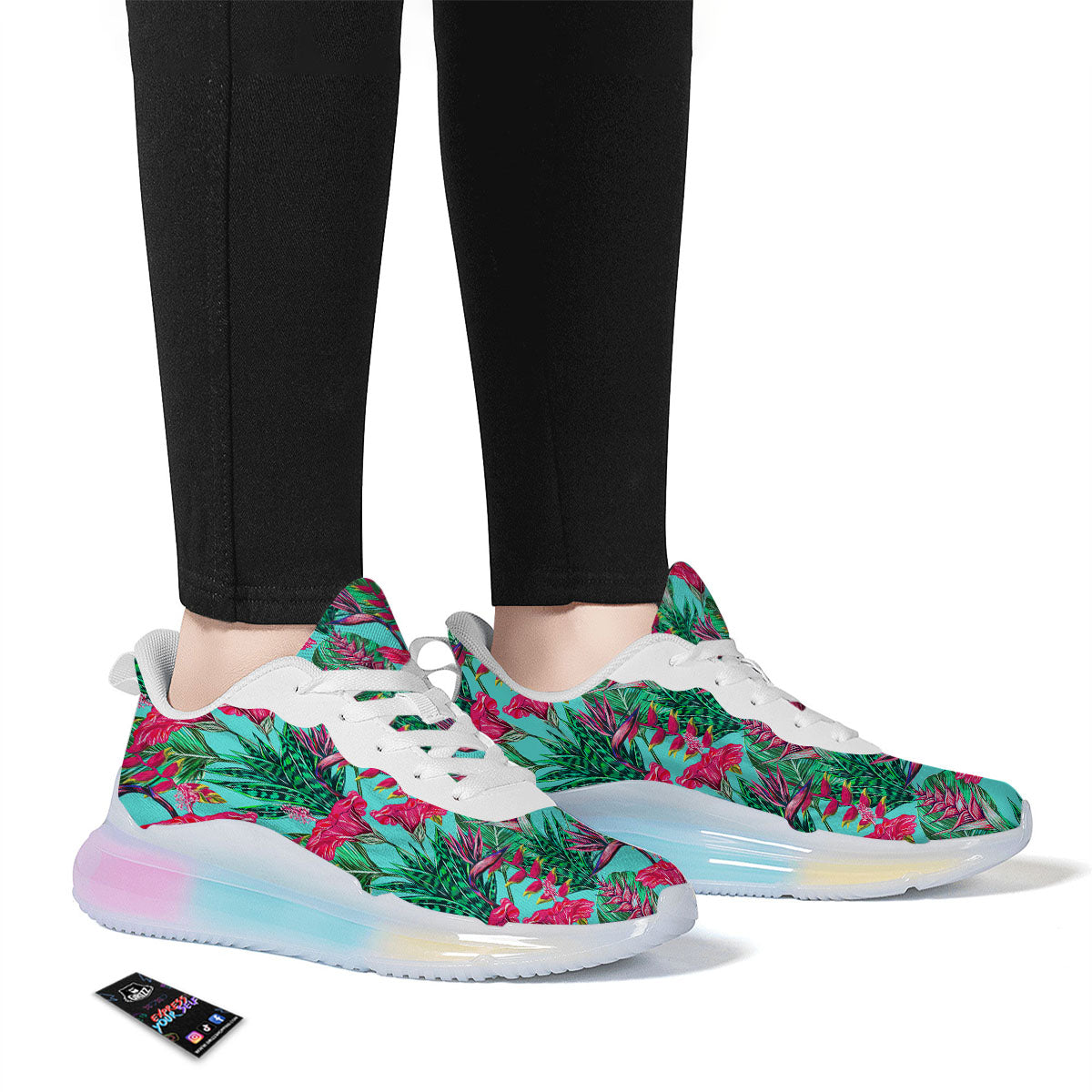 Aloha Hibiscus Hot Teal Pink Print Pattern Running Sneakers-grizzshop