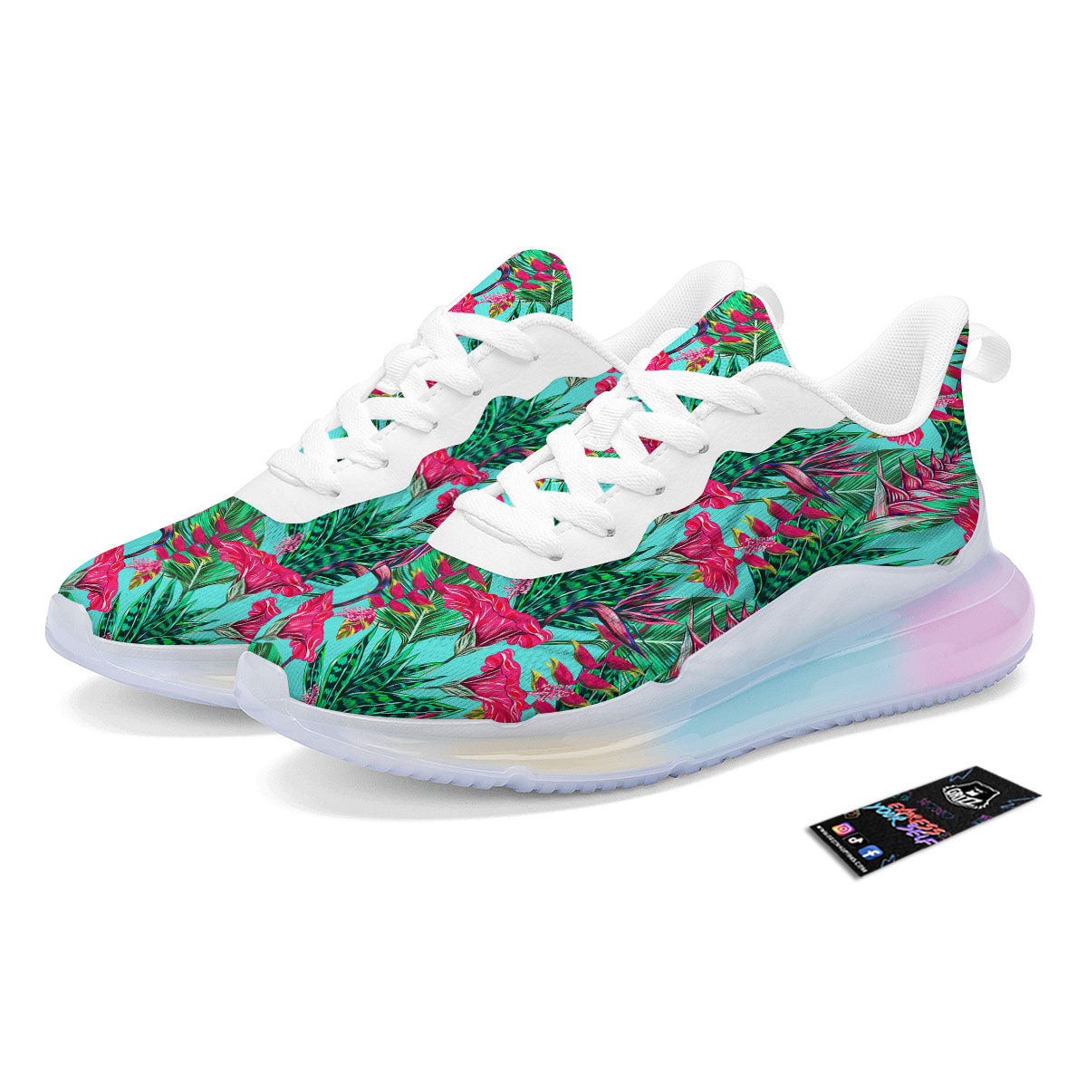 Aloha Hibiscus Hot Teal Pink Print Pattern Running Sneakers-grizzshop