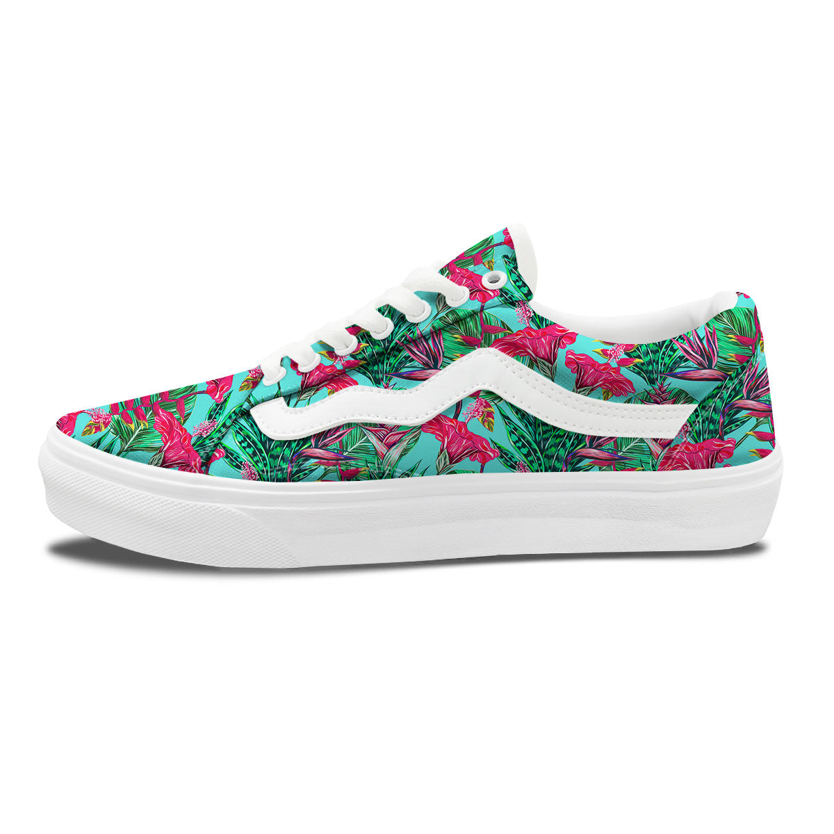 Aloha Hibiscus Hot Teal Pink Print Pattern Skate Shoes-grizzshop