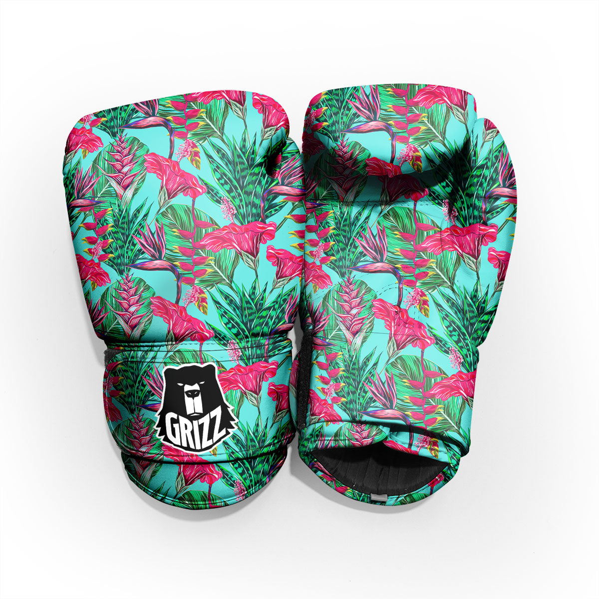 Aloha Hibiscus Hot Teal Pink Print Pattern Pro Boxing Glove