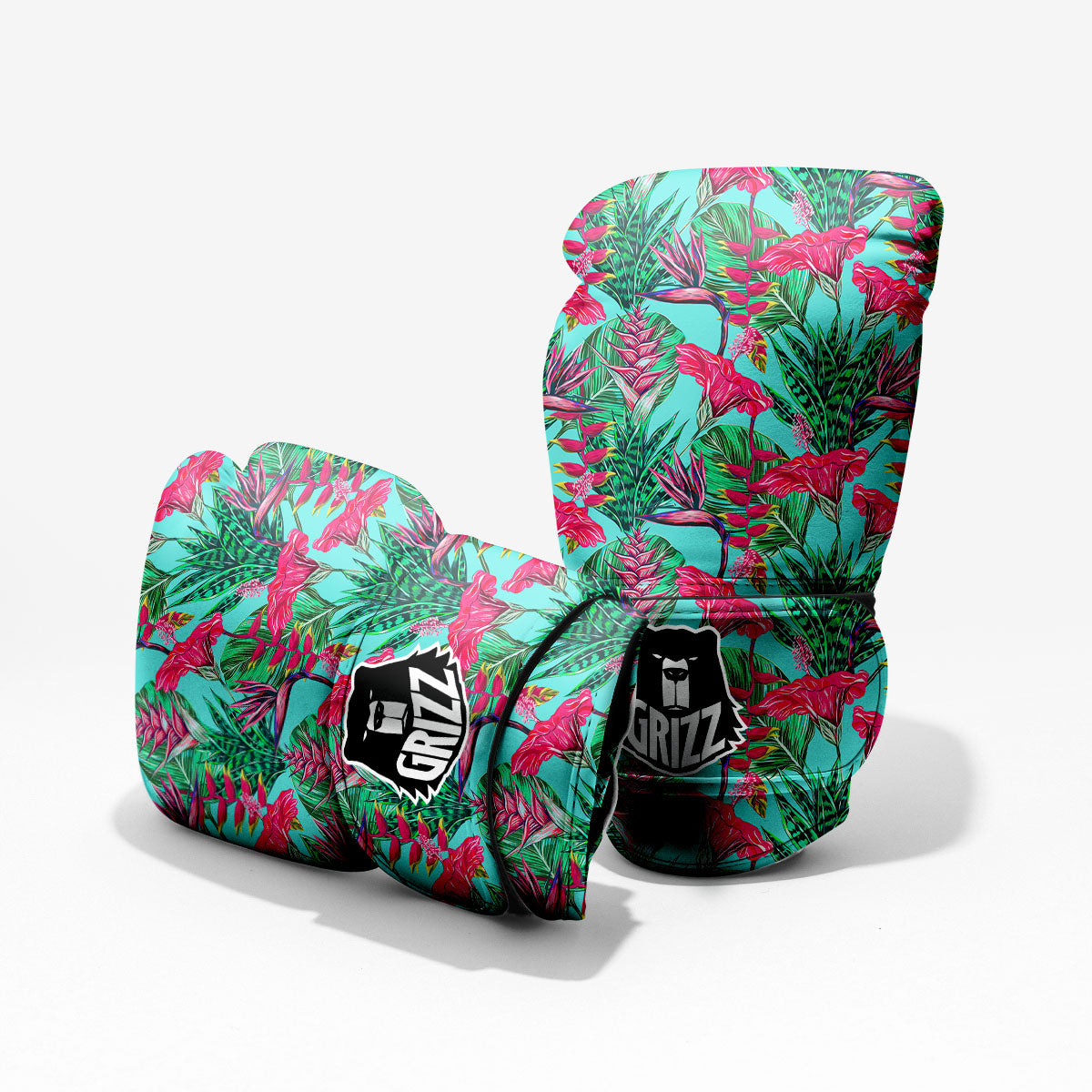 Aloha Hibiscus Hot Teal Pink Print Pattern Pro Boxing Glove