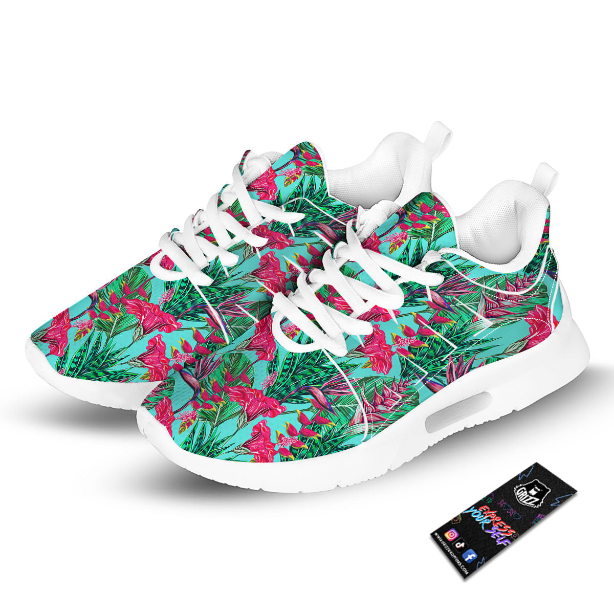 Aloha Hibiscus Hot Teal Pink Print Pattern Tennis Shoes-grizzshop