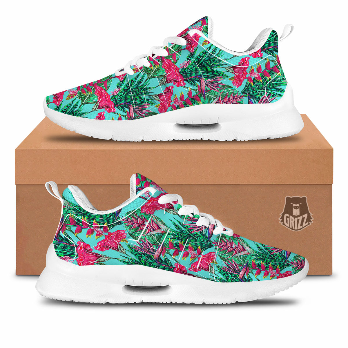 Aloha Hibiscus Hot Teal Pink Print Pattern Tennis Shoes-grizzshop