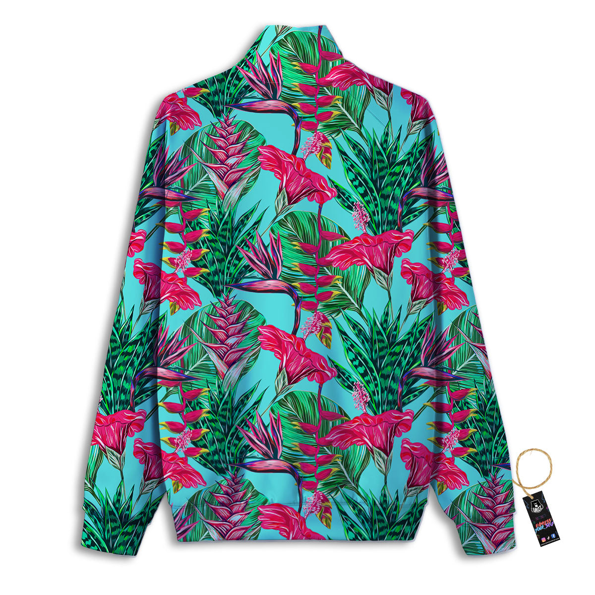 Aloha Hibiscus Hot Teal Pink Print Pattern Track Jacket-grizzshop