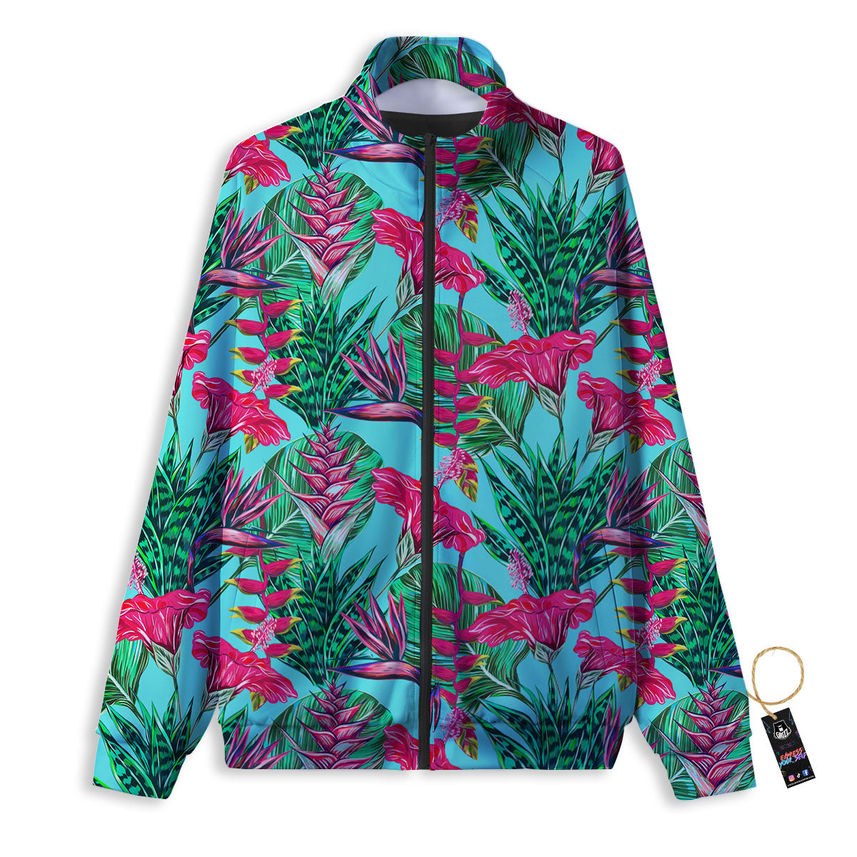 Aloha Hibiscus Hot Teal Pink Print Pattern Track Jacket-grizzshop