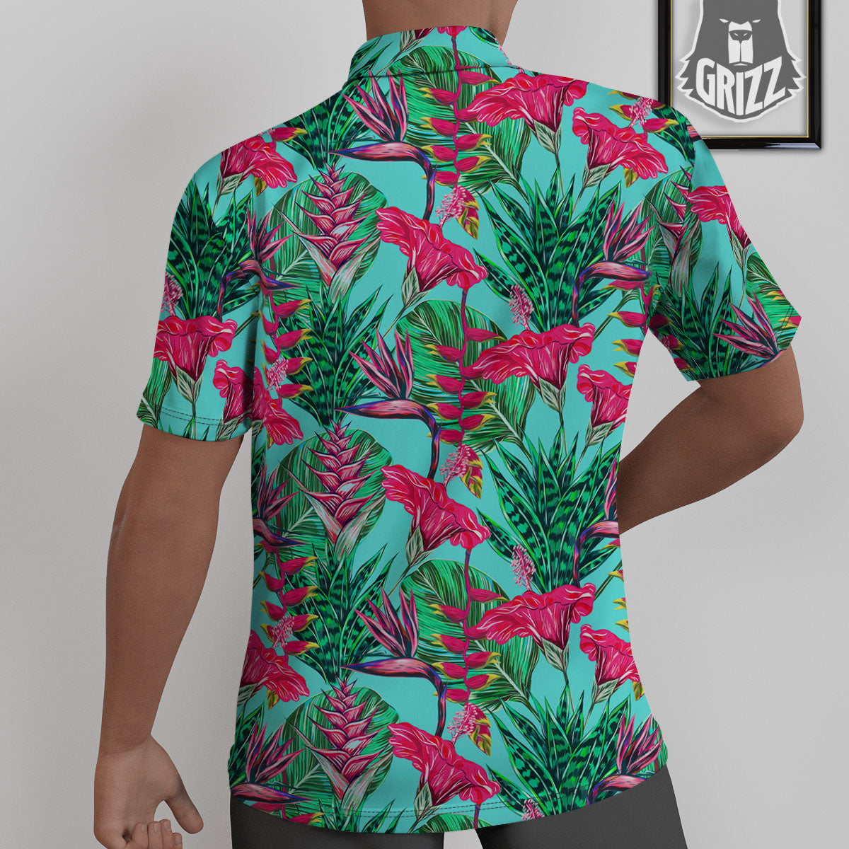 Aloha Hibiscus Hot Teal Pink Print Pattern Untucked Shirts-grizzshop